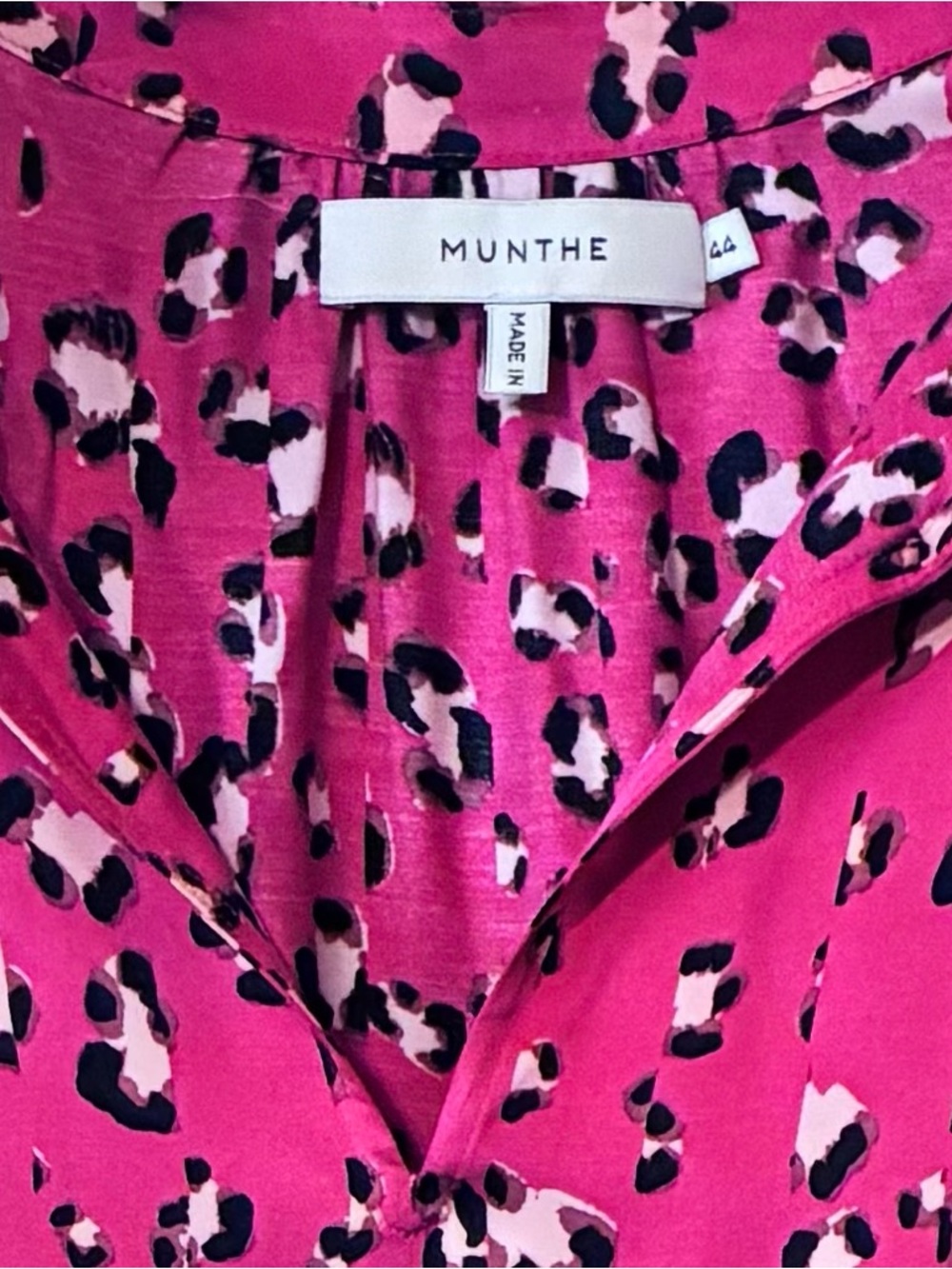 MUNTHE Pink Leopard Print Blouse, Size EU 44.